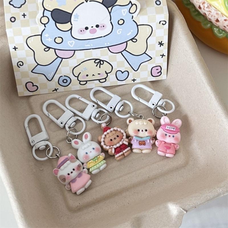 Cute Resin Rabbit Doll Key Chain Animal Cartoon Funny Cat Key Ring Creative Mini Bear Bear Bag Pendant Small Gifts