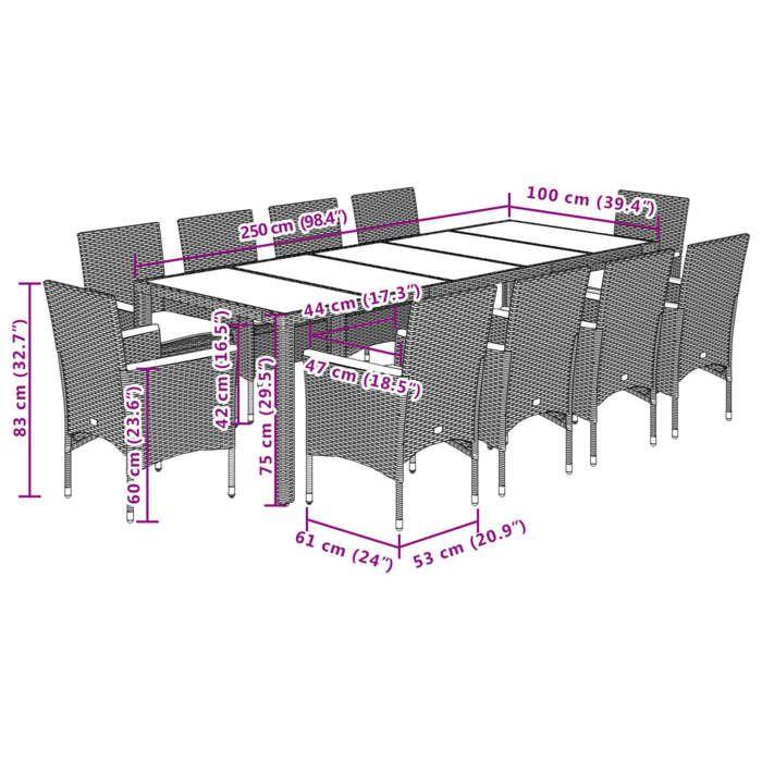 VidaXL Garden Dining Set and Cushions 11 Pcs Grey Rattan Glass 3278736