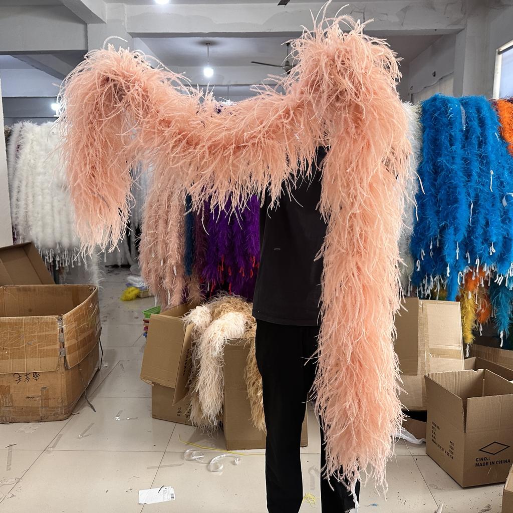 DIY Colorful Ostrich Feather Boa 6Ply Fluffy Shawl 0.5/1/2/3/4 Meter for Wedding Dress Carnival Performance Costume Party Decoration