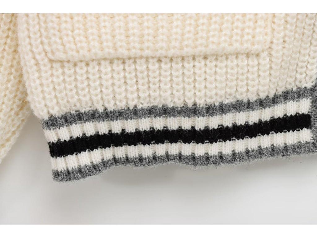 2024 Winter Women's V-Neck Long Sleeve Knitted Cardigan In European & American Fashion Style