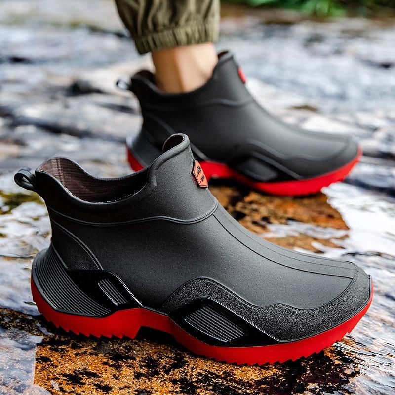 

New rain shoes short tube men s adult waterproof shoes women s rain boots non-slip wear-resistant velvet warm fashion water boots 45
