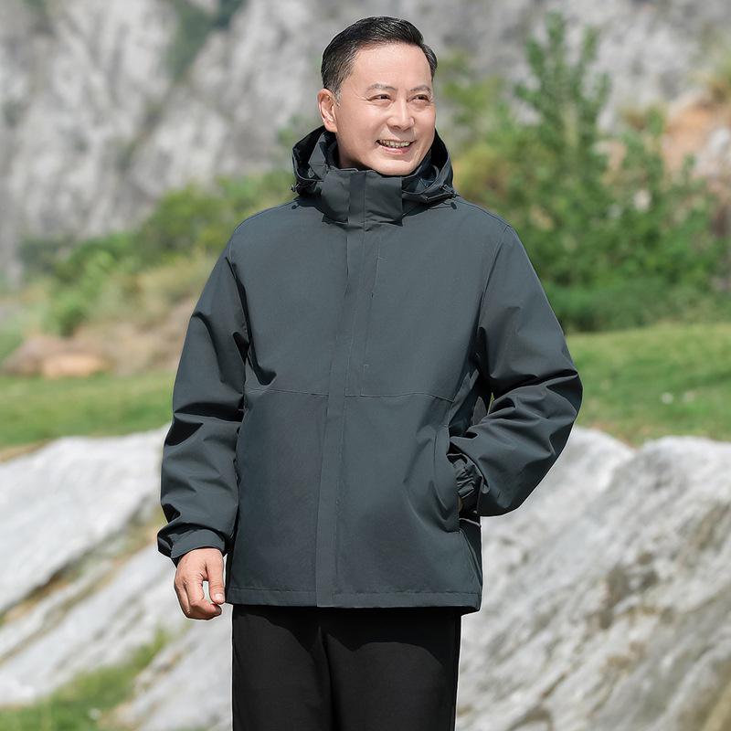 

Мужская ветровка 3-в-1 с флисовой подкладкой и съемным капюшоном для мужчин среднего и пожилого возраста M темно-серого