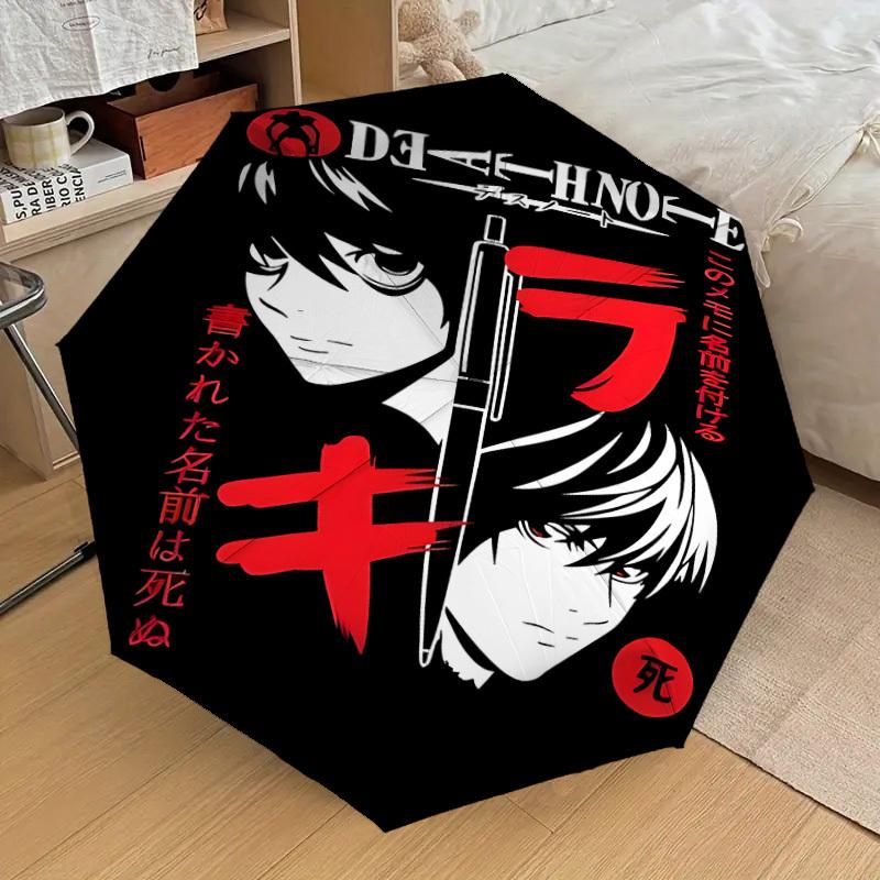 1PC Death Note Automatic Open/Close Umbrella with Windproof, 8-Rib Sturdy Canopy, Durable Ribs, Fashionable Design, Outdoor Accessory, Fun Prin, Holid