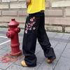 Street American retro heavy industry plum blossom embroidery loose jeans y high street design jeans