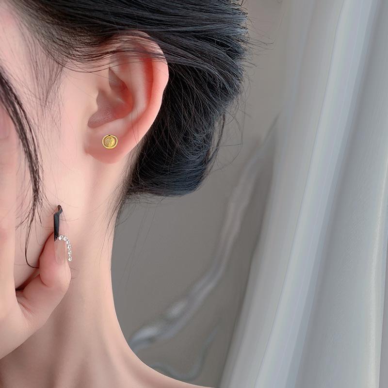 Ring Cat Eye Stone Earrings Light Luxury Niche Design New Year's New Circle Earrings