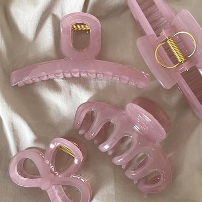 Modische Gelee Rosa Schleife Haarklammer Für Frauen Koreanisch Elegant Groß Pferdeschwanz Haarspangen Hai-Klammer Kopfschmuck Haaraccessoires