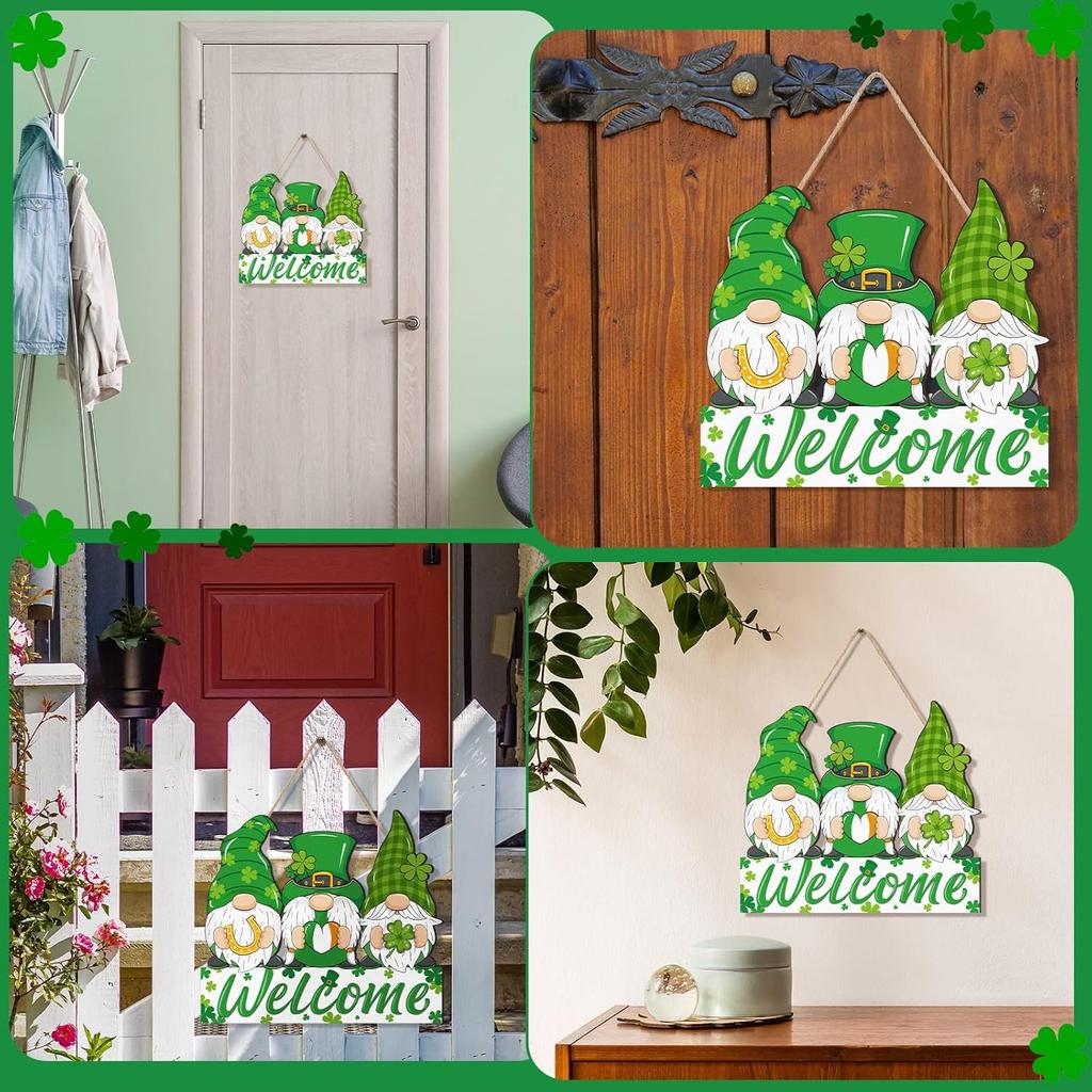 1pc St. Patrick's Day Welcome Sign with Gnome, Wooden Door Hanger for Porch, RV, Pub, Indoor Outdoor Decor, Irish Theme