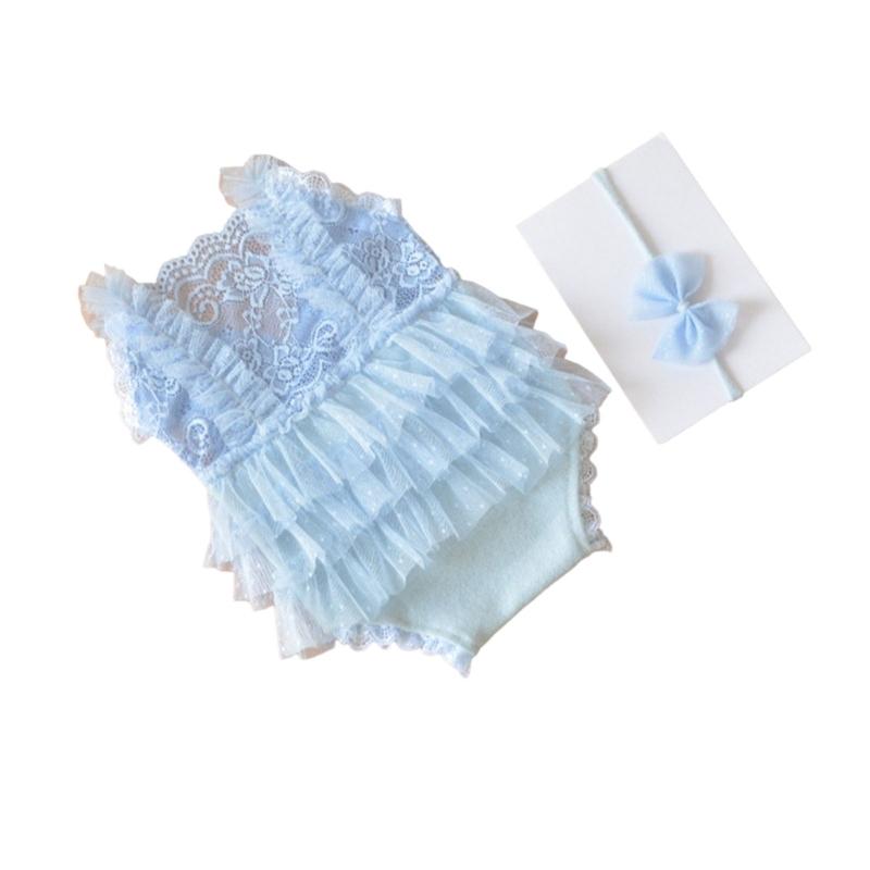 Baby Photography Props Lace Romper and Bowknot Hairband Outfit Photo Shoot Clothes Baby Photography Costume Clothing