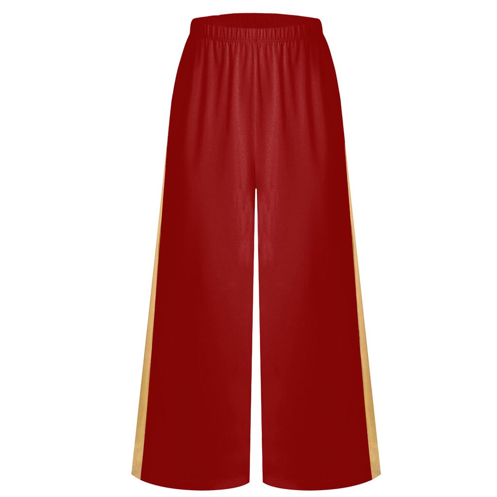 Girls Liturgical Dance Pants Metallic Patchwork Wide Leg High Waist Elastic Waistband Performance Trousers