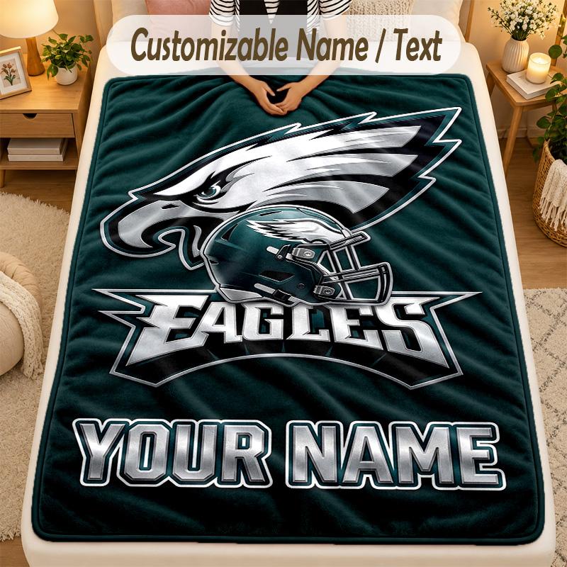 Flannel BlanketPhiladelphia Eagles Custom Name Text Personalized Soft Warm Throw Blanket Home Decor Gift