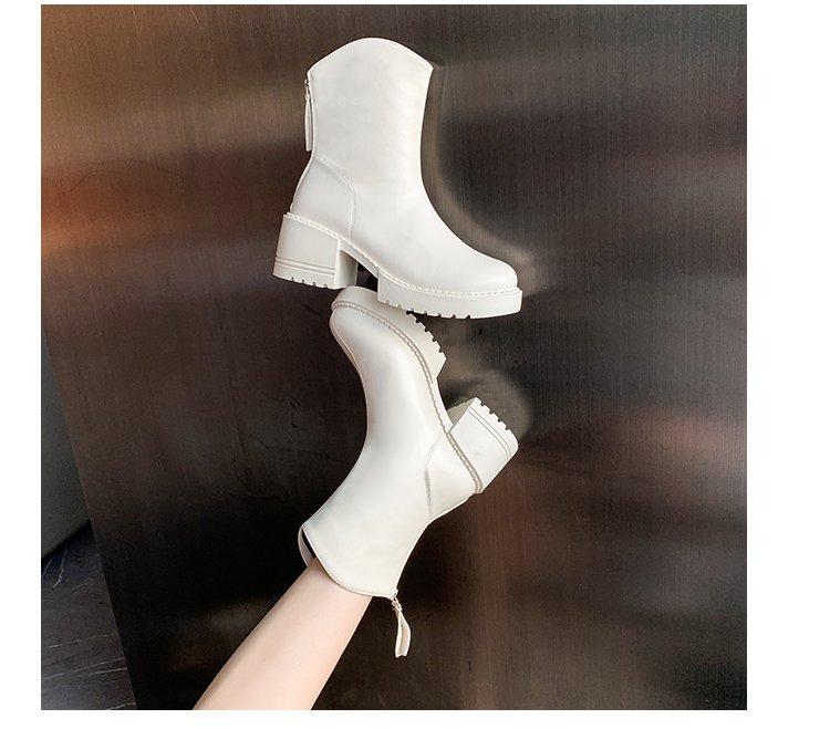 New Women'S British Style Ankle Boots - Chunky Sole Leather Booties With Rear Zipper, Fall/Winter Fashion Boots