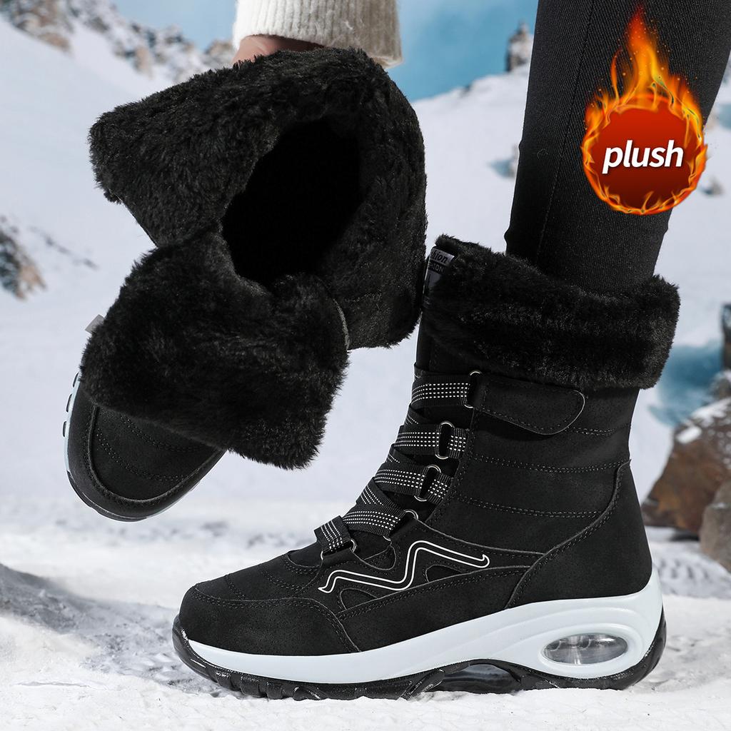 Women High Top Snow Boots Winter Plush Hiking Sneakers Comfort Air Cushion Daily Boots Non-slip Winter Outdoor Walking Boots