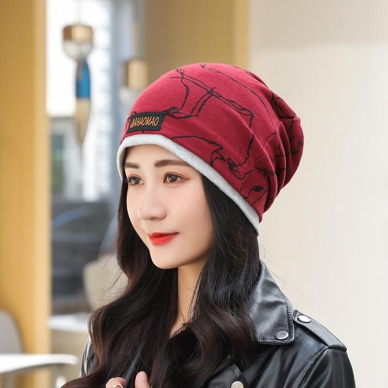 Fashionable Printed Crochet Hat Autumn Winter Warmth Comfort Women's Headscarf Postpartum Hat