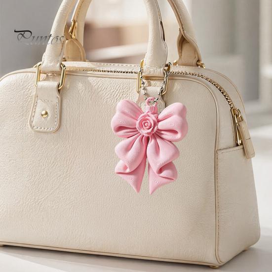 Rose Bow Pendant 3D Printed Pendant, Cute Keychain for Bag, Versatile Key Holder Pink Hanging Ornament Valentine's Day, Gift Girlfriend Decoration