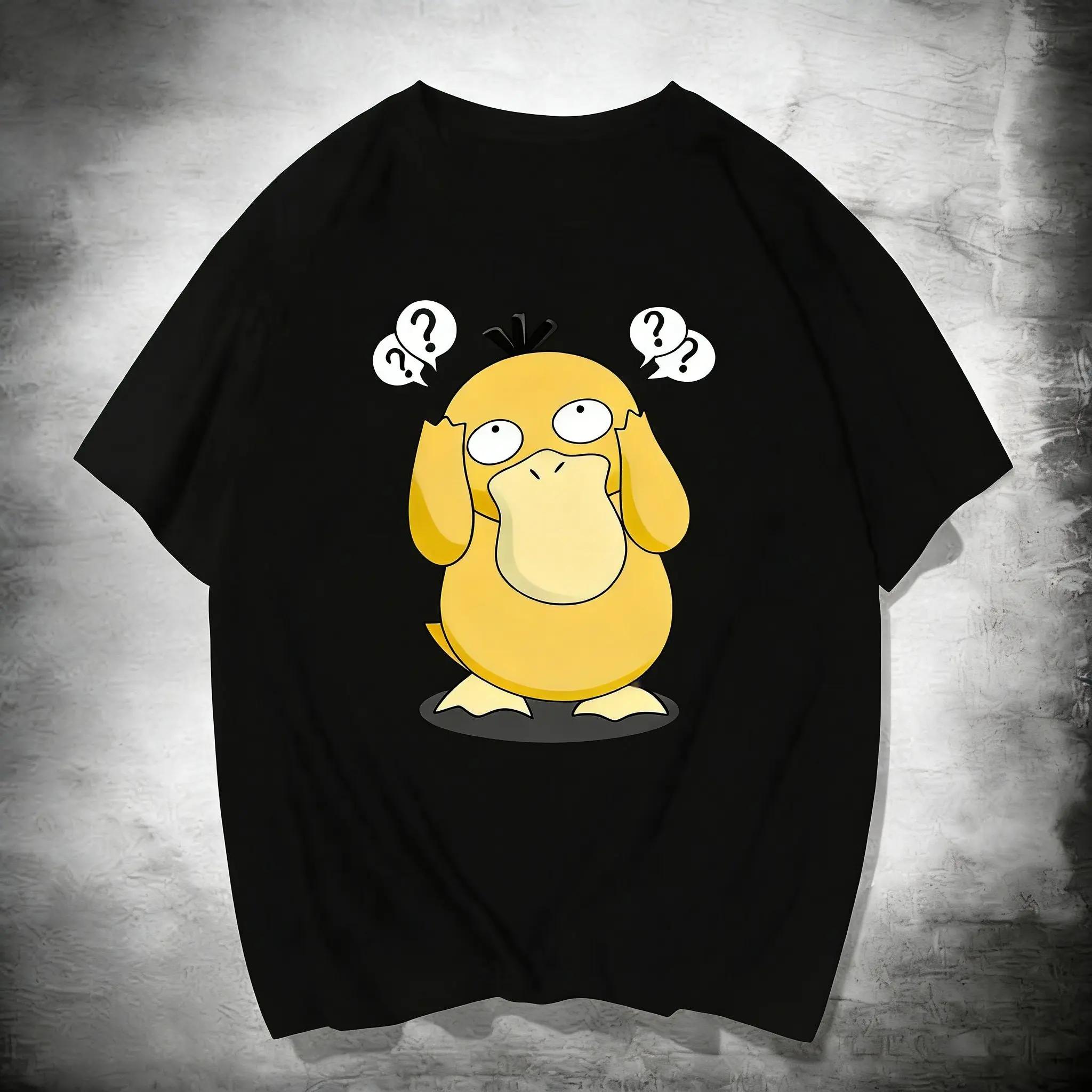 Oversized Psyduck Graphic T Shirt Men Kids Anime Print Short Sleeve Tee Pokemon Summer 2026 Streetwear Casual Parentchild Tops 100