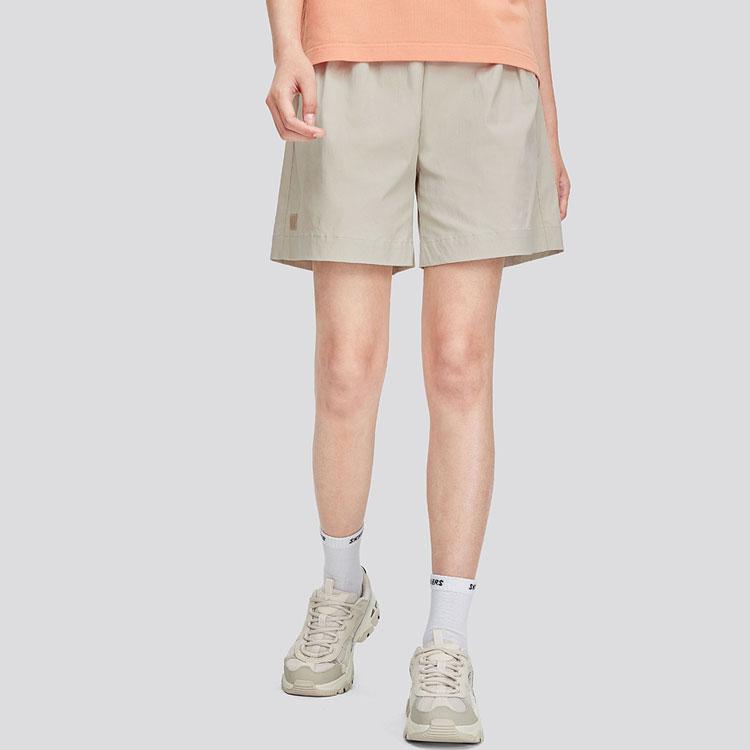 Skechers Solid Color Mid-Rise Moisture-Wicking Quick-Dry Straight-Leg Casual Shorts Women Shorts Silver Gray L224W032-001K
