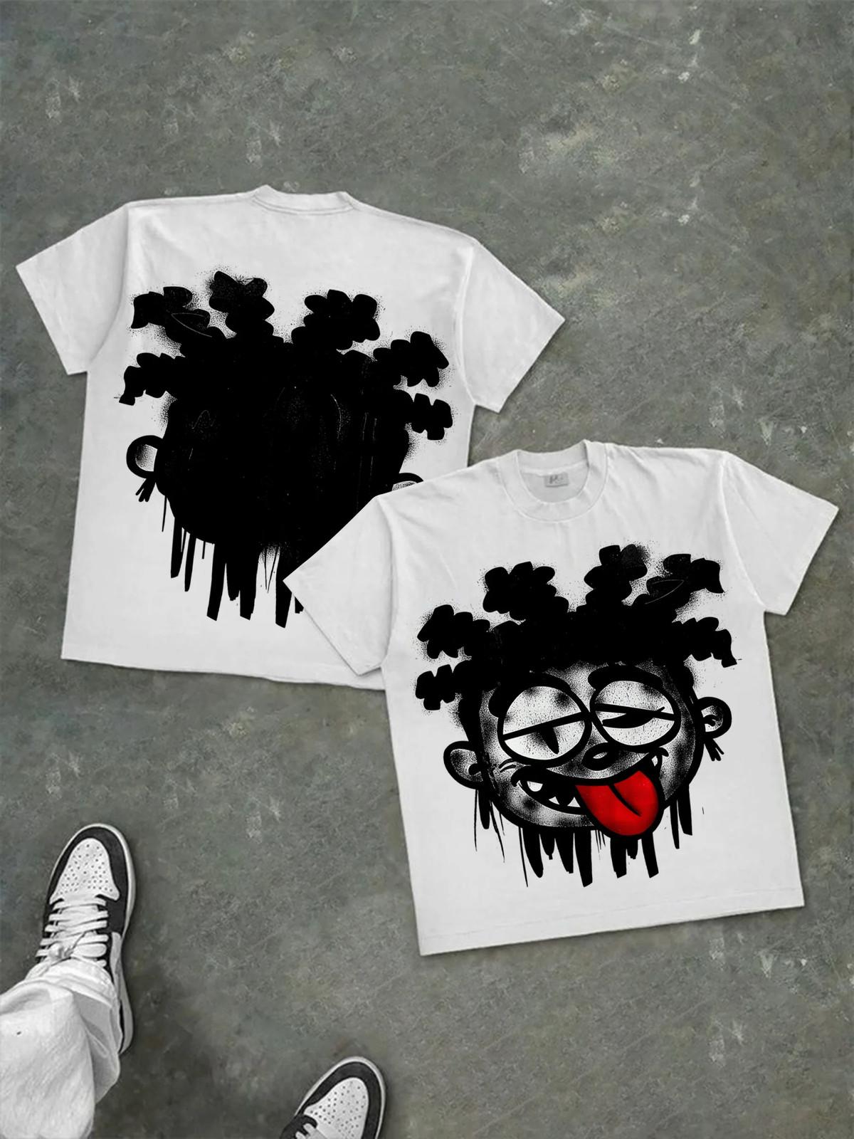 Cartoon Character Tongue Mens Y2K Graphic T Shirt Streetwear Cotton Tee S-3XL 3XL