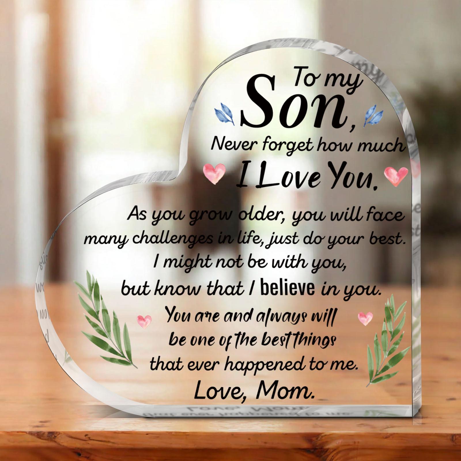 

2D Flat Heart-Shaped Acrylic Plaque with Loving Message for Son - Versatile Decorative Ornament for Birthday, Anniversary, Wedding, Mother s Day 10*10cm