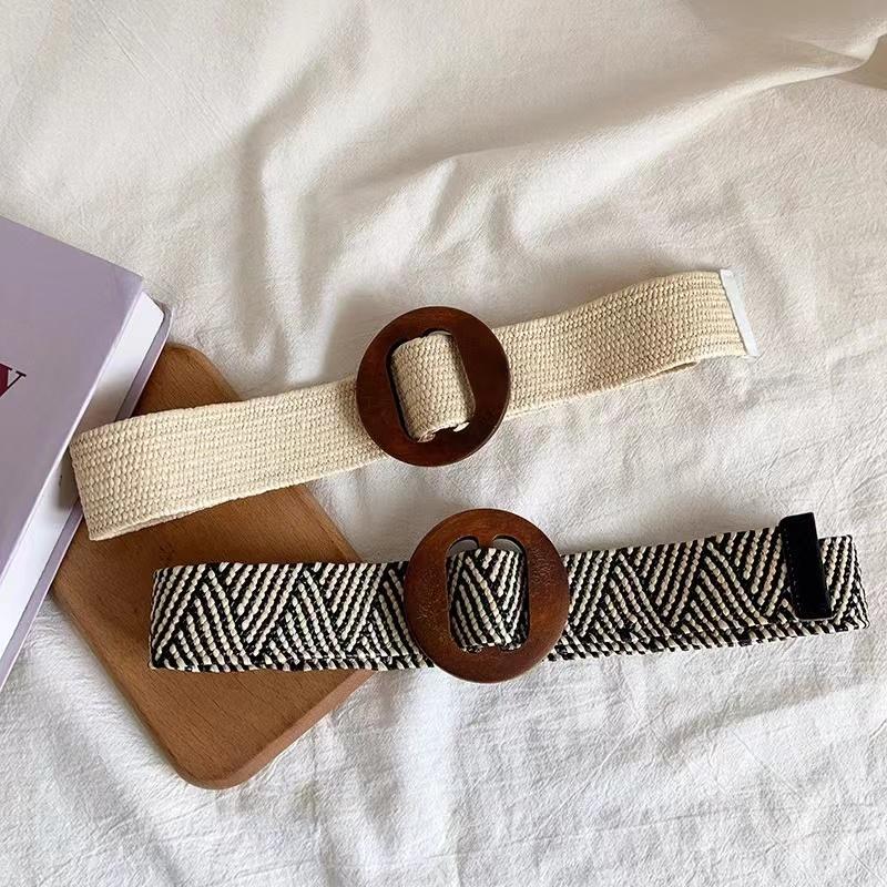Belt for women, Korean version, niche decoration, retro waist seal with dress, simple and fashionable, elastic and non perforate