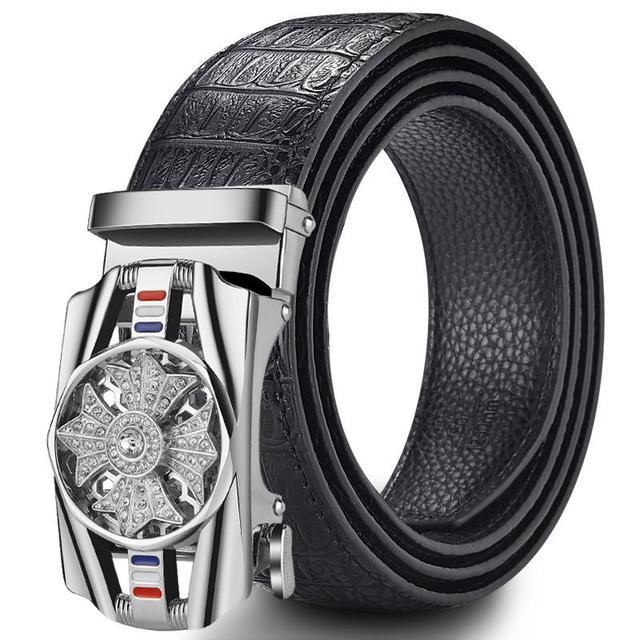 Genuine Leather Men's Simple Belt Fashion Designer Business New Belt Jaguar Pattern Decorative Alloy Automatic Buckle