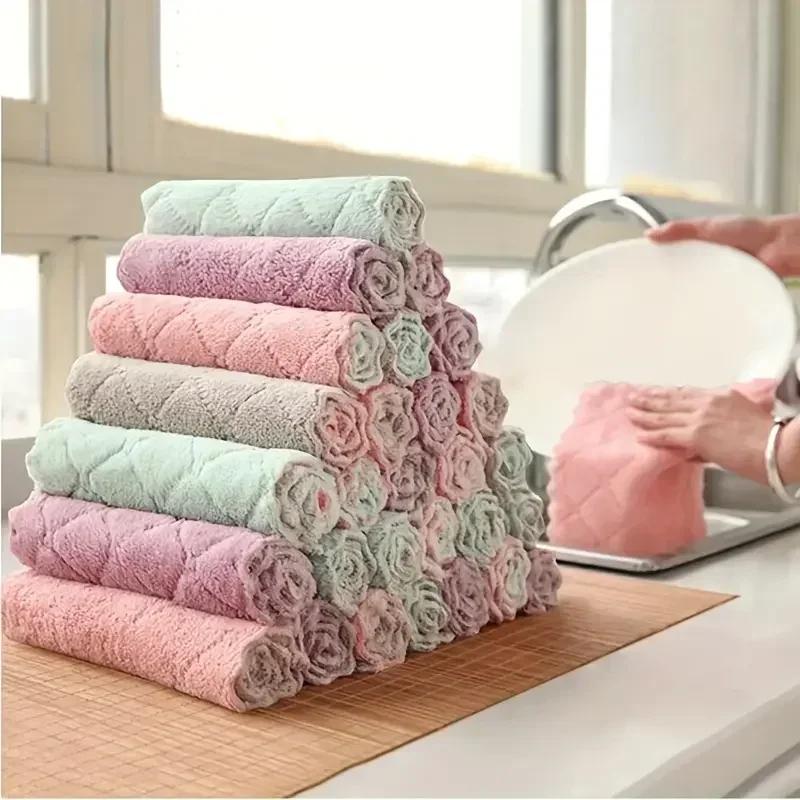 1/3pcs Microfiber Dish Cloths Multi Purpose Dishwashing Towels For Tableware Double Sided Cleaning Rags Scouring Pads Cleanin