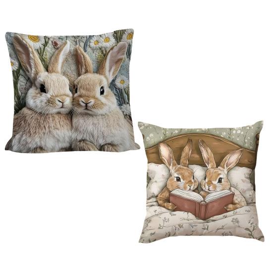 Pillowcase Easter Rabbit Print Easy-Care Design Soft Breathable Pillow Cover Sofa Bedroom Patio Home Decor