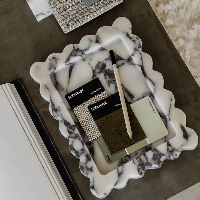 Light Luxury Style Natural Marble Art Storage Tray Creative Home Living Room Tabletop Decoration SauCer Jewelry Storage Dish