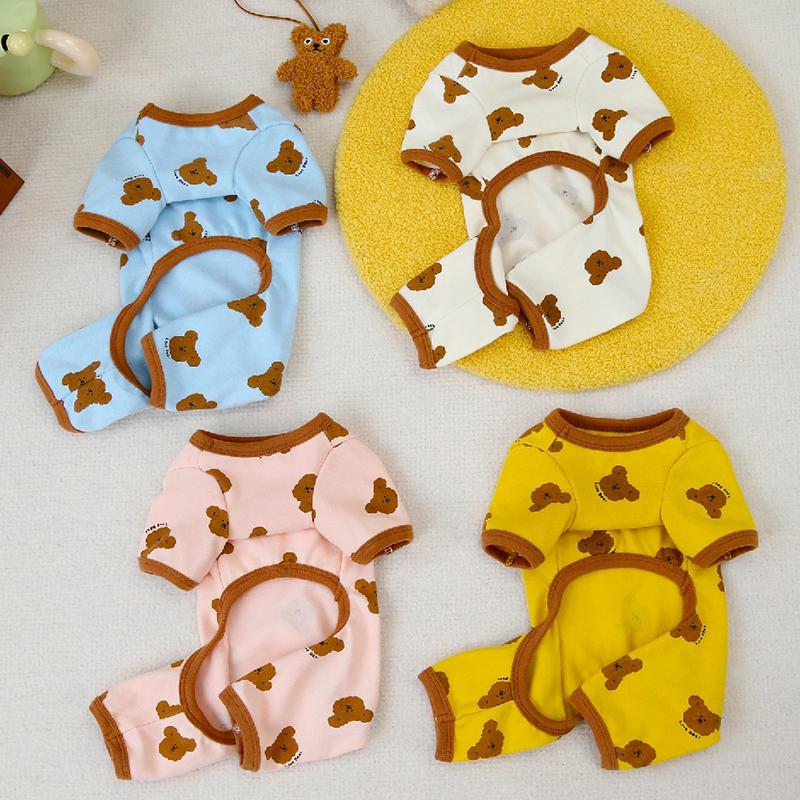 Cotton Four-Legged Pet Pajamas With Bear Print Home Wear For Small Dogs And Cats Soft Comfortable Loungewear Cozy Animal Nightwear