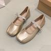 One Word with Rhinestone Flat Bottom Mary Jane Women's Shoes New Square Head Shallow Mouth Soft Sole Single Shoes