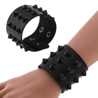 Red Punk Spike Bracelet Wide Leather Bracelets for Women Men Goth Girl Cuff Bangle Studded Wristband Jewelry