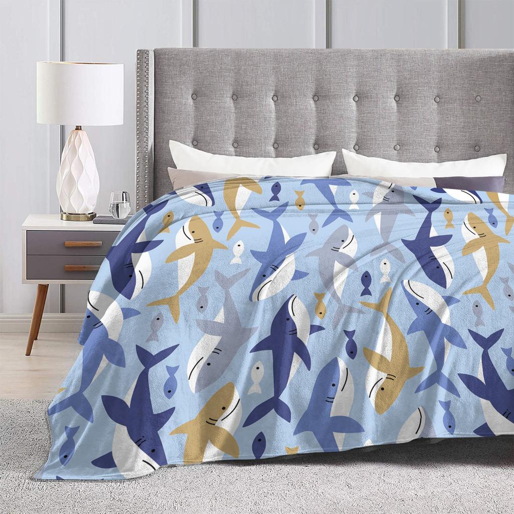 cute sharks Blanket Quality Warm Soft  Throw Blanket Winter Camping Couch Chair Sofa Bed Novelty Bedspread
