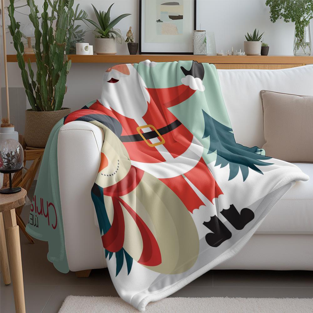 Santa Claus Throw Blanket Cozy Christmas Gift Holiday Home Decor Festive Reindeer Soft Warm Bedspread Xmas Present Gift