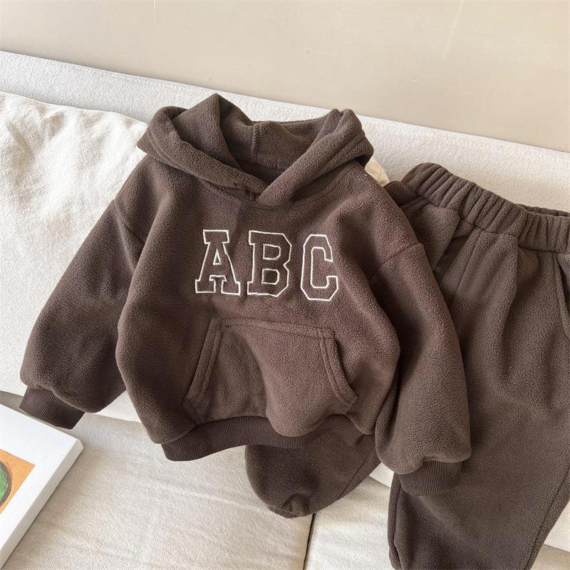 Jungen und Mädchen Sport-Sweater-Anzug Herbst und Winter Polarfleece plus Samt dicker Sweater Sweatpants zweiteiliger Anzug