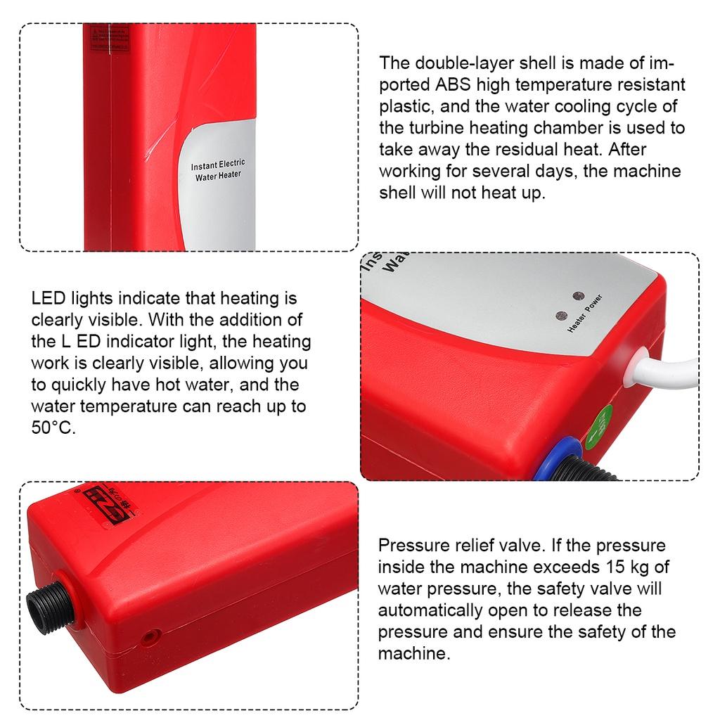 3000W Electric Water Heater Mini Tankless Instantaneous Water Heater Kitchen Bathroom Shower Hot Water Fast Heating