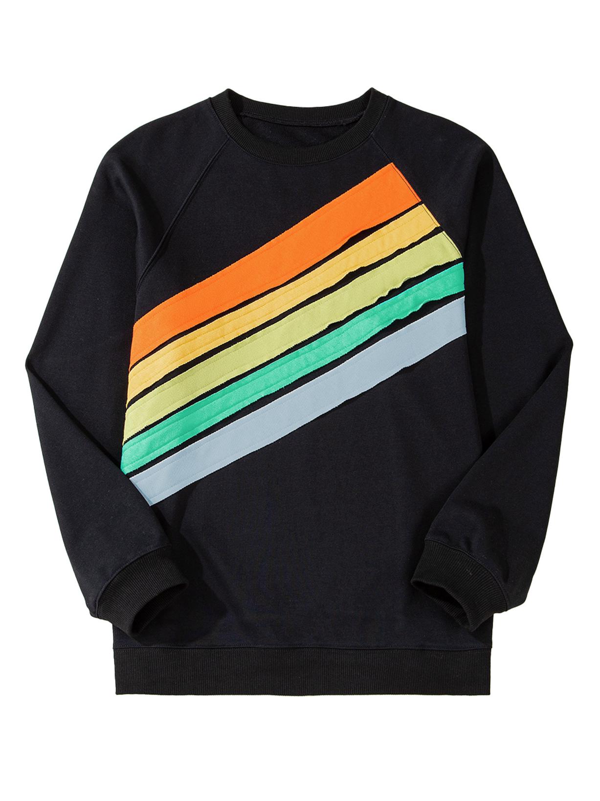 

Shiying Women s Plus Size Striped Color Block Pullover Sweatshirt - Casual Loose Fit, Round Neck for Autumn & Winter 3XL чёрный