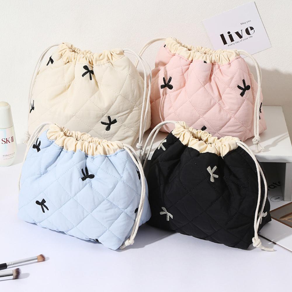 Ladies' Cotton Makeup Bag Embroidered Drawstring Storage Bag Travel Cosmetic Bags Large Capacity Hanging Toiletry Storage Bag