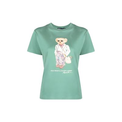Polo Bär-Print Rundhals Kurzarm T-Shirt Damen Tops Grün 211892607-001