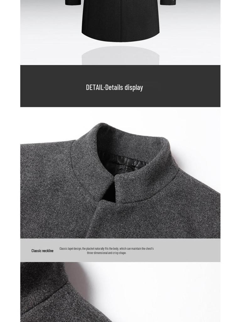 Men's Woolen Mid-Length Trench Coat with Cotton Padding – 2025 Autumn/Winter Style