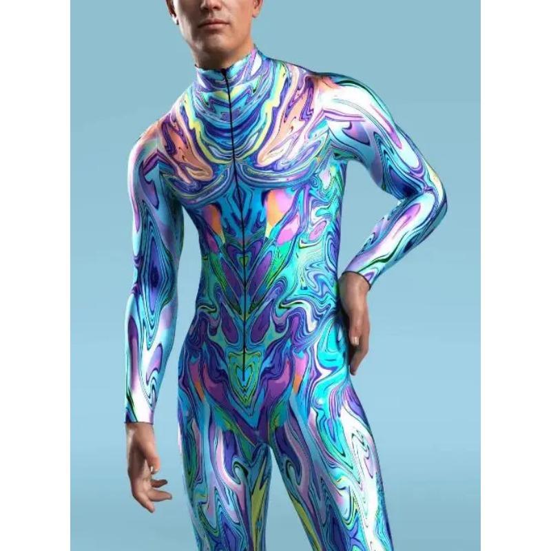 Fialové brnění Cosplay Kostýmy Muži Steampunk 3D tištěný Sexy štíhlé ženy kombinéza Performance Halloween Carnival Holiday Outfit