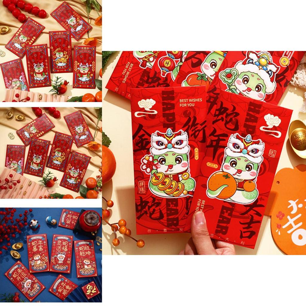 Vibrant 2025 Chinese Zodiac Snake Cartoon Lucky Money Red Packets For New Year