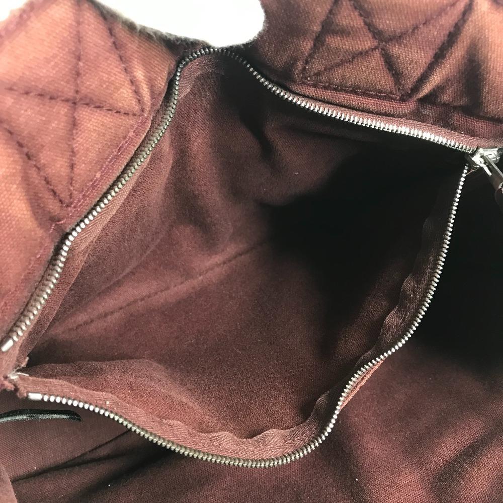 HERMES Half Leather Fourre ToutPM Tote Bag Hand Bag Leather/Canvas wine-red