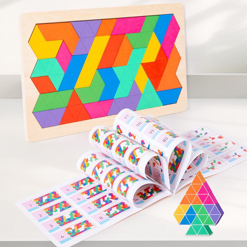Wooden Tangram Puzzle: Hundreds of Patterns, Educational Math Aid for Ages 3-6, First Grade Second Semester