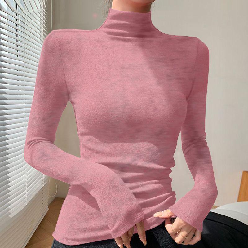 Chic Slim-fit High-neck Long-sleeve Base Layer: Solid Color, Flattering, Versatile Autumn/Winter Top