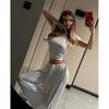 Womens Casual 2-Piece Set: Slim Fit Round Neck Short Sleeve Tee High-Waist Drawstring Wide Leg Pants
