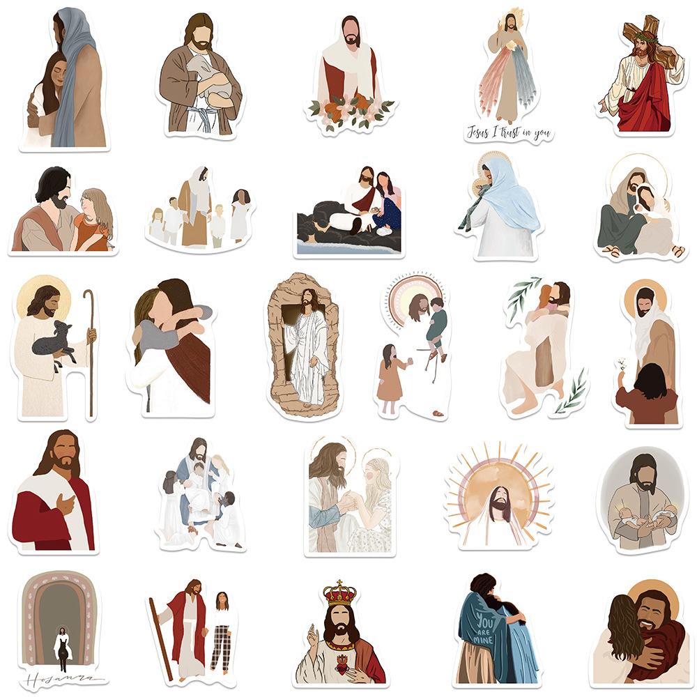 52PCS Bohemian Yeshua Holy Jesus Vintage Literature and Art DIY Graffiti Hand Account Sticker Mobile Phone Waterproof Decoration Sticker