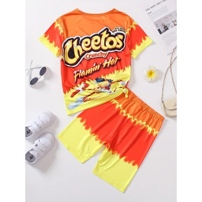 Girls' New Style Suits Short-sleeved Tops Shorts Two-piece Set Trendy Animal and Plant Prints