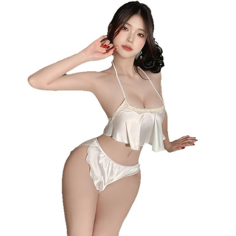 Conjunto de Pijama Sensual de Renda com Gola Halter - Tamanho Plus