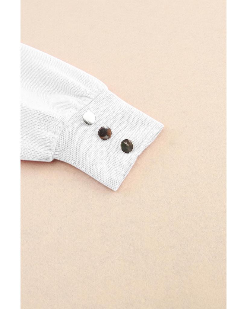 Azura Exchange Bílý pletený svetr s véčkovým výstřihem a manžetami na knoflíčky