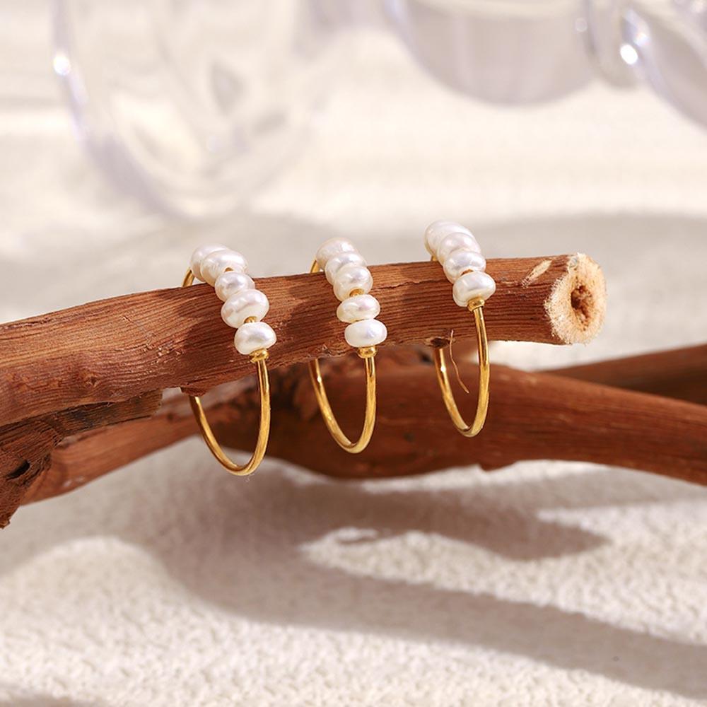 MamacitaSlay 316L Stainless Steel Small White Freshwater Pearl Ring 18K Gold Plated Waterproof Jewelry Women's Elegant Ring Gift