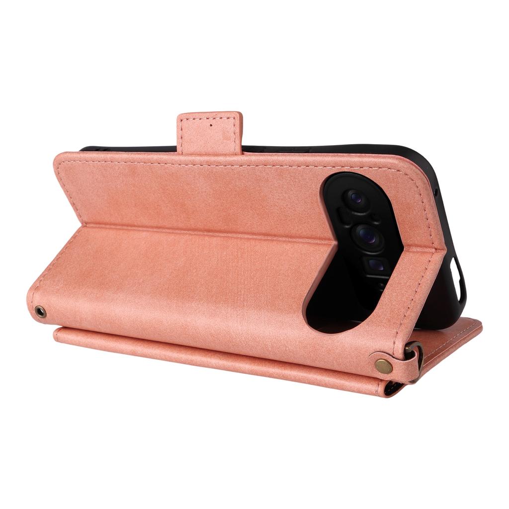 For Google Pixel 10 Pro XL/Pixel 9 Pro XL Leather Case Magnetic Closure Wallet Stand Phone Cover with Crossbody Strap